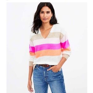 LOFT Soft Knit Color Block V-Neck Sweater Size S